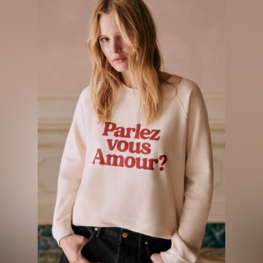 Sezane sweatshirt “Parlez Vous Amour” size large